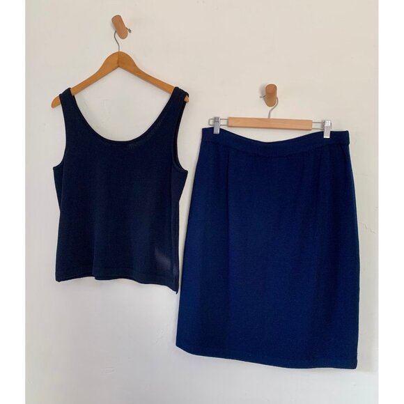 St. John Collection Navy Knit Tank Top & Skirt Set L - Picture 4 of 9